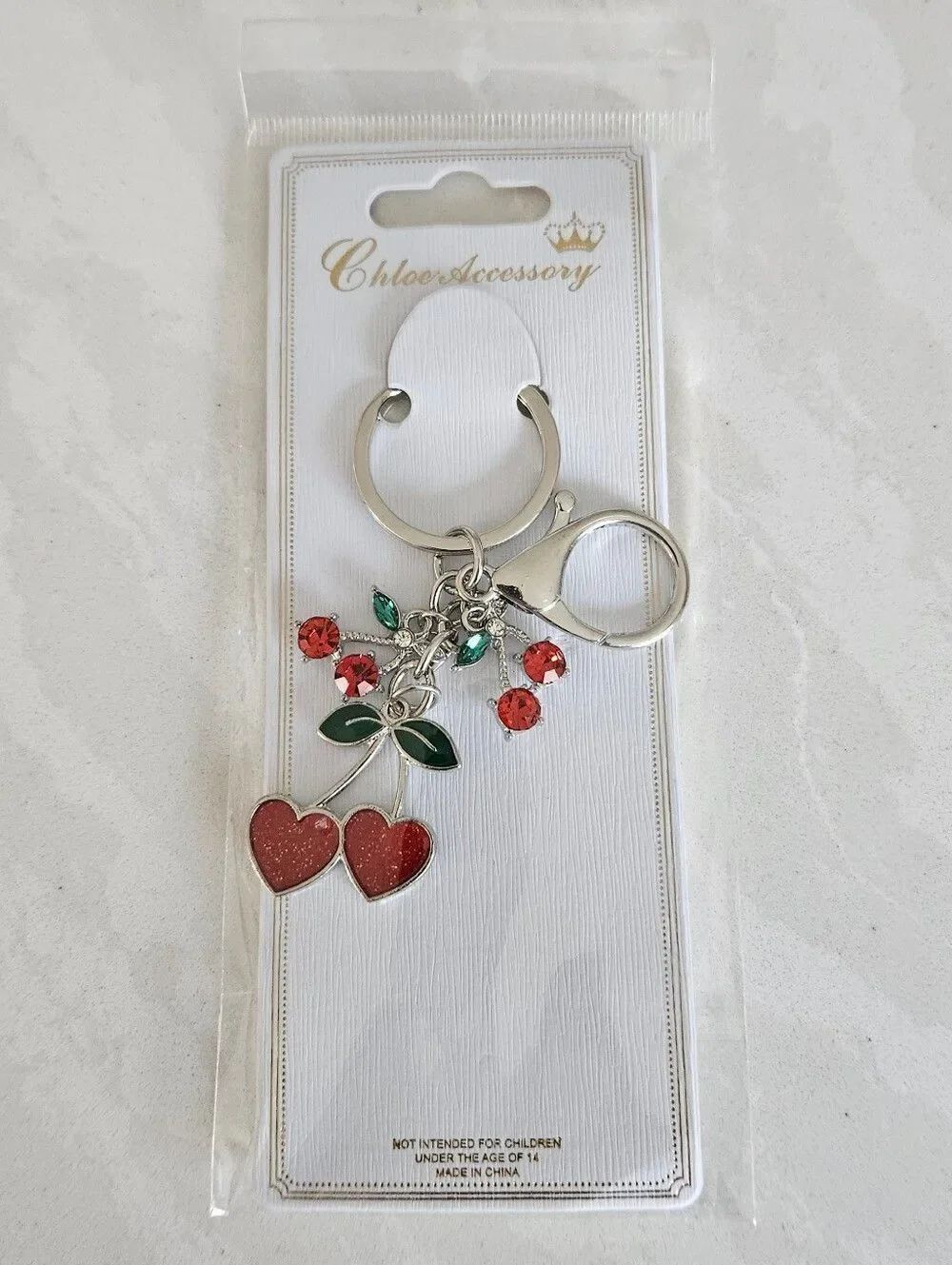 Red Cherry Heart Keychain Charm